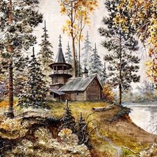 Схема вышивки «Церковь в лесу»