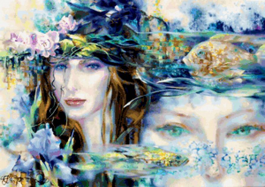 флора и фауна - девушки, портрет, живопись - предпросмотр