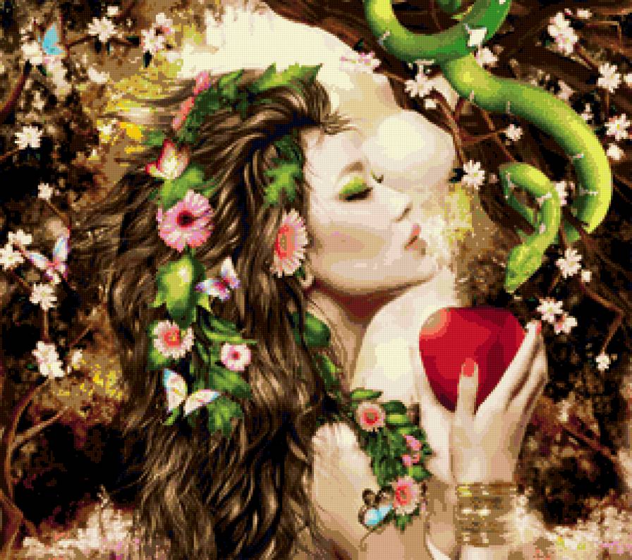 женщина - образ, цветы, девушка, ева, змея, змей - предпросмотр