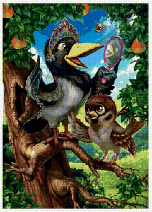 ворона и воробушек - детская, рисунок, мультяшки, детям, сказка, птицы - предпросмотр