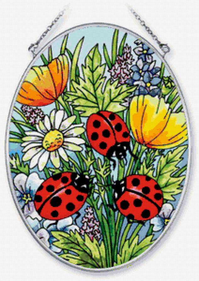 Панно с божьими коровками - маки, божьи коровки, панно, цветы, полевые цветы, букашки - предпросмотр