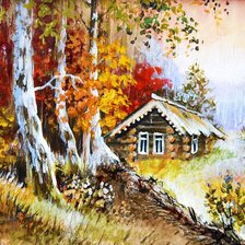 Схема вышивки «осенняя избушка»