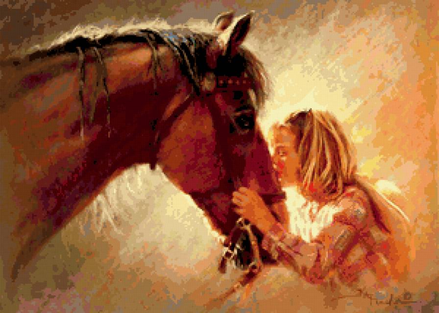 Девочка и лошадь - кони, лошади, дети - предпросмотр