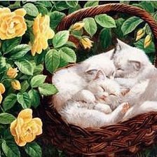 Схема вышивки «котята в корзинке»