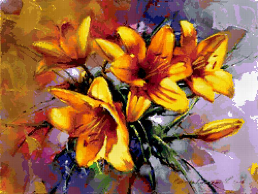 лилии - лилии, букет, лето, картина, цветы - предпросмотр