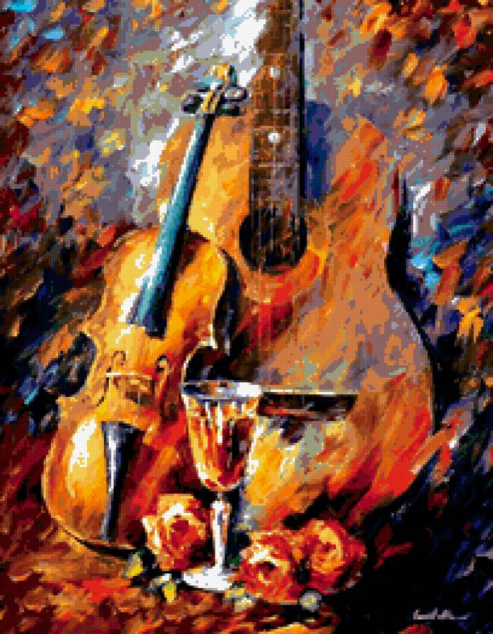 Испанская гитара - музыка, скрипка, гитара, вино, бокал - предпросмотр