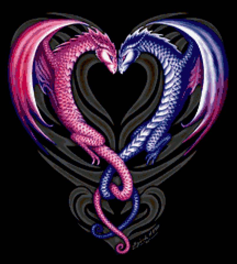 влюбленные драконы - фэнтези, дракон, пара, сердце, любовь - предпросмотр