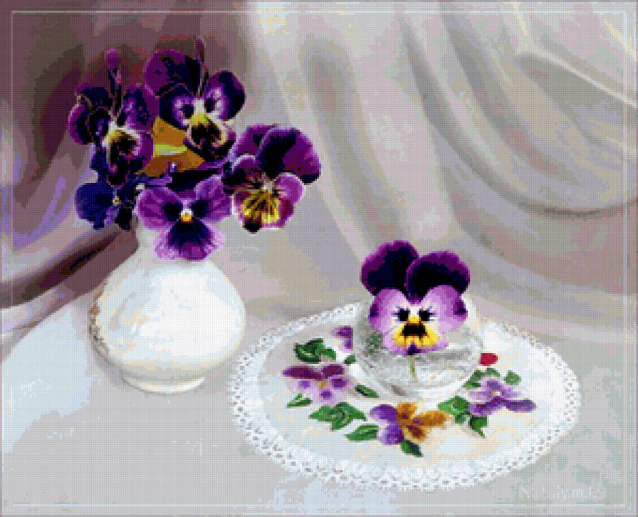 анютины глазки - натюрморт, фиалки, цветы, анютины глазки, букет - предпросмотр