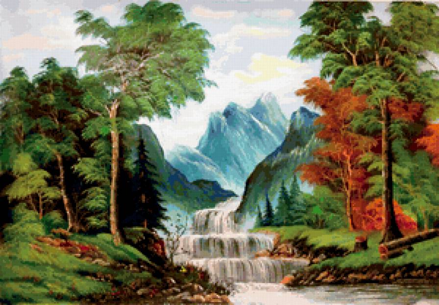 горный пейзаж - лето, природа, река, деревья - предпросмотр