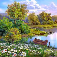 Схема вышивки «Пейзаж с ромашками»