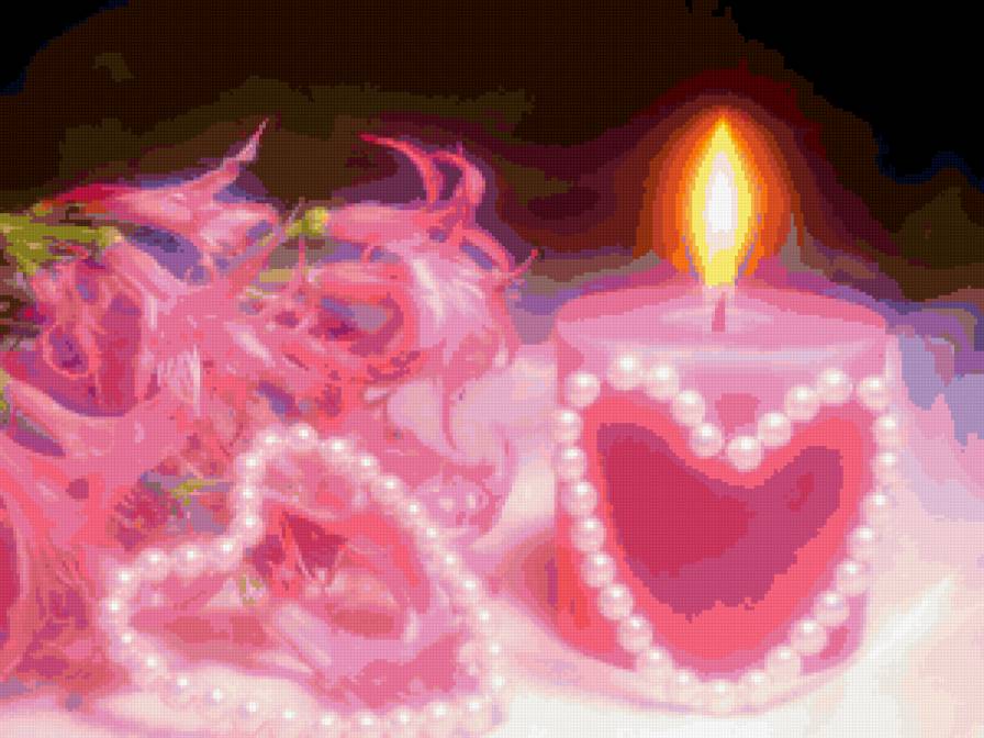 Романтика - открытка, букет, цветы, свеча, сердце - предпросмотр