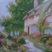 Схема вышивки «Домик с цветником»