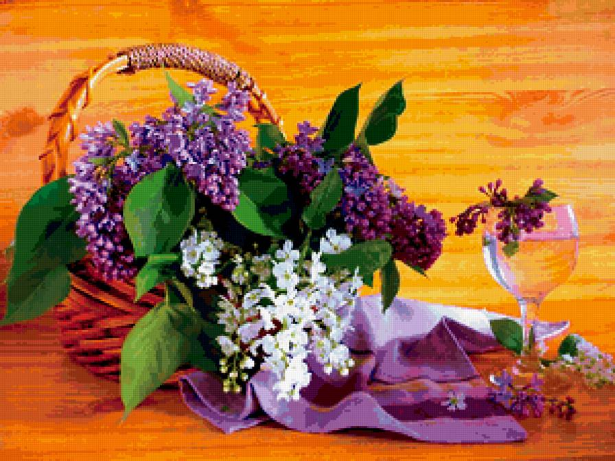 сирень в корзине - бокал, цветы, сирень, букет, корзина - предпросмотр
