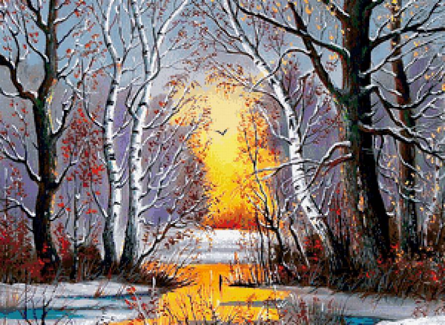 Поздняя осень - пейзаж, солнце, березы, осень - предпросмотр