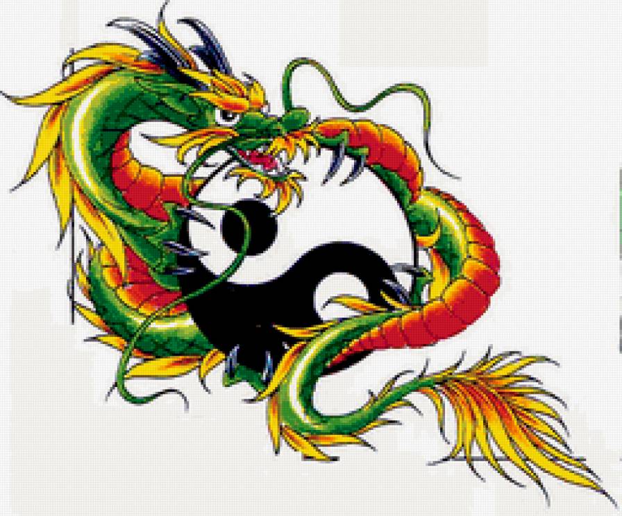 дракон инь и янь - дракон, инь-янь, восток, фэнтези - предпросмотр