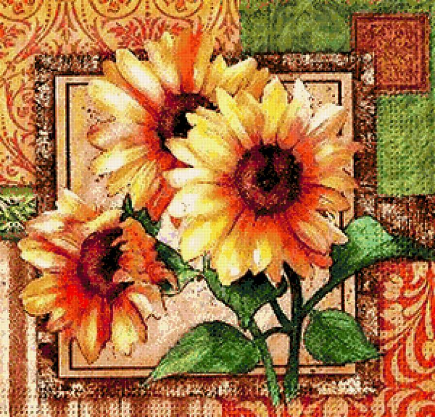 Подушка "Подсолнухи" - подсолнухи, подушки, узоры, подушка, цветы, подсолнух - предпросмотр