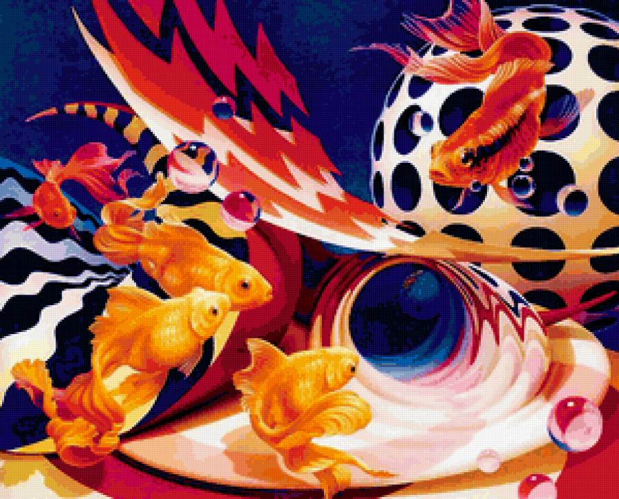 картина Elene Meeyr 1 - живопись, рыба, аквариум, картина, фэнтези, золотая рыбка - предпросмотр