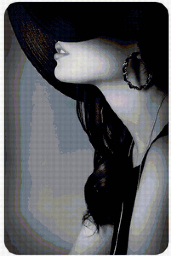 девушка в шляпе2 - девушка, шляпа, черно-белый - предпросмотр