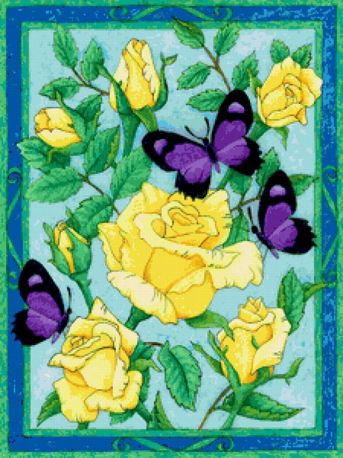 Цветы и бабочки - розы, розочки, роза, цветы и бабочки, бабочки, цветы, панно - предпросмотр