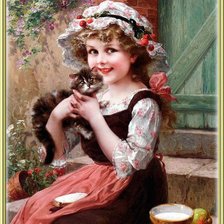 Схема вышивки «девочка с котёнком»