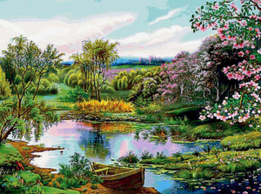 Лодка у берега - пейзаж, озеро, лодка, весна - предпросмотр