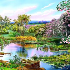 Схема вышивки «Лодка у берега»