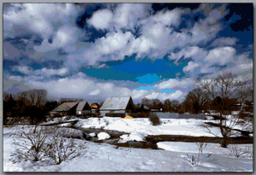 весна - весна, облака, вода, пейзаж, дома - предпросмотр