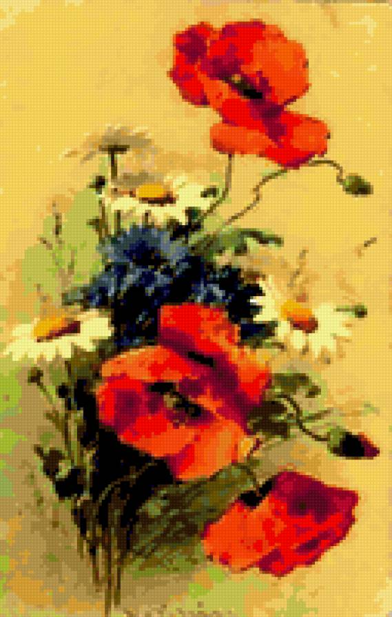 акварель - маки, васильки, ромашки - предпросмотр