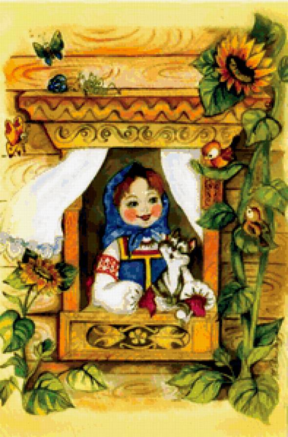 детская - кот, девочка, у окна - предпросмотр