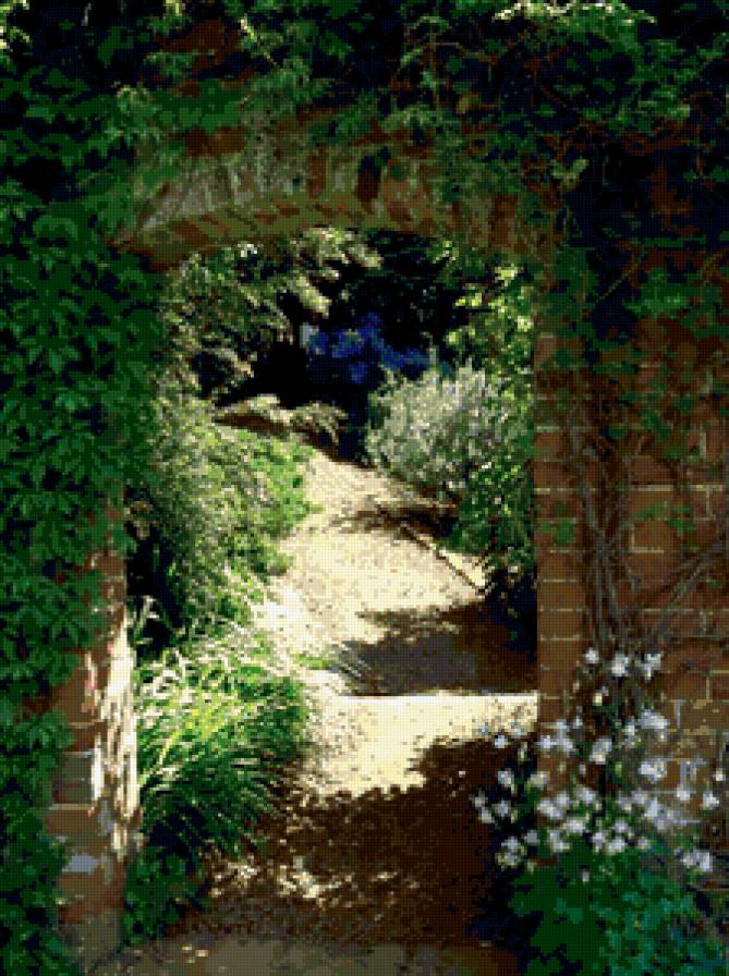 Арка в саду - сад, лес, цветы, арка, дорога - предпросмотр