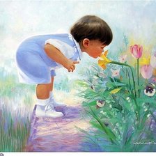 Схема вышивки «Малыш и цветочек»