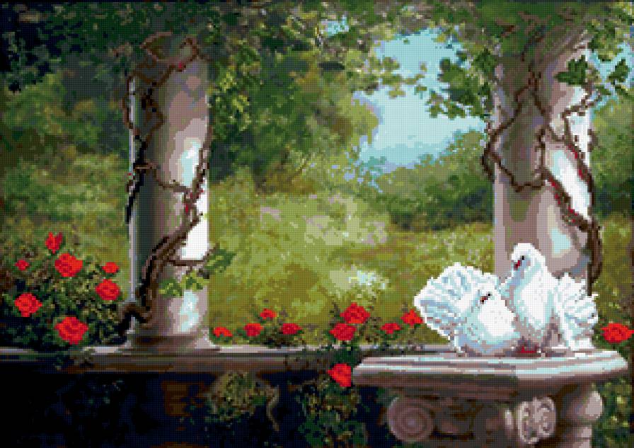 №339254 - природа, птицы, беседка, голуби - предпросмотр
