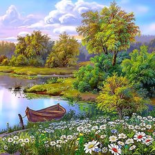 Схема вышивки «Озеро и ромашки»