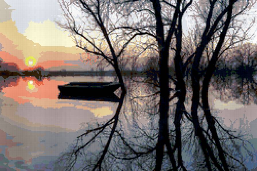 половодье - отражение, наводнение, деревья, весна, река, половодье - предпросмотр