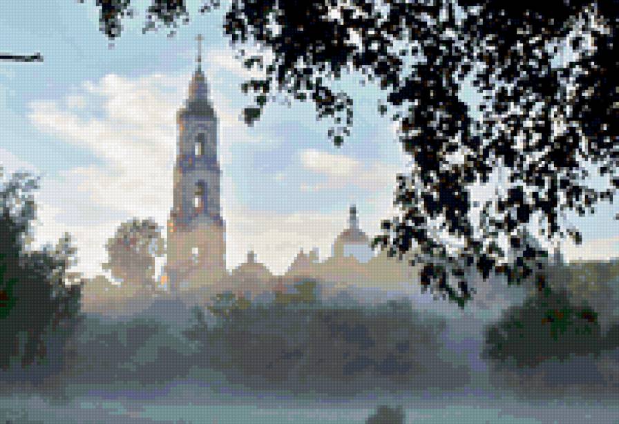 туман - туман, храм, утро, колокольня - предпросмотр