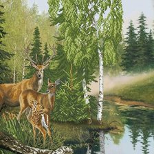 Схема вышивки «олени у пруда»