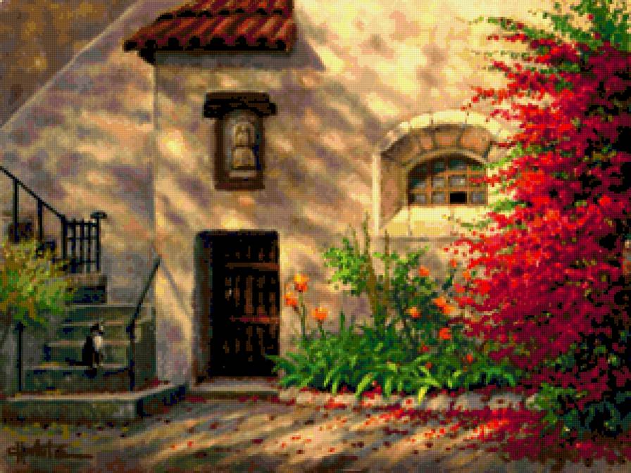 Приусадебный двор. - двор, пейзаж, дома, цветы - предпросмотр