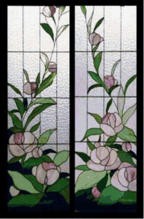 Витраж - цветы, витраж, окна - предпросмотр