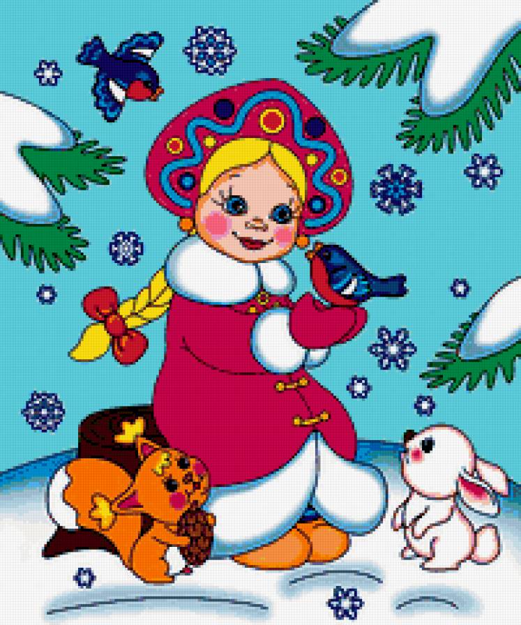 Снегурочка - белочка, птички, снегурочка, зайчик - предпросмотр