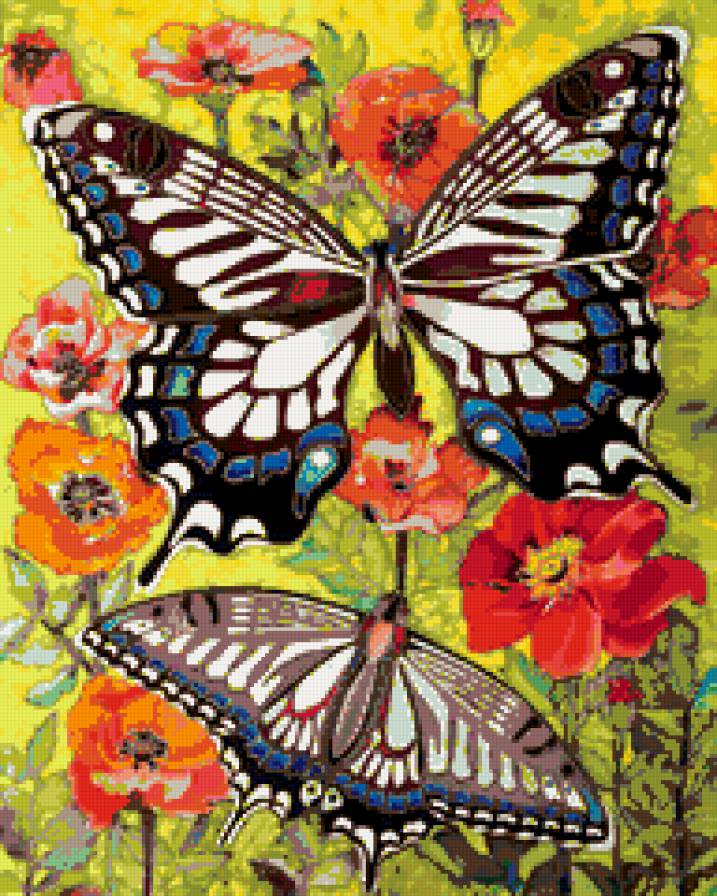 Бабочки - рисунок, насекомые, бабочка, цветок - предпросмотр