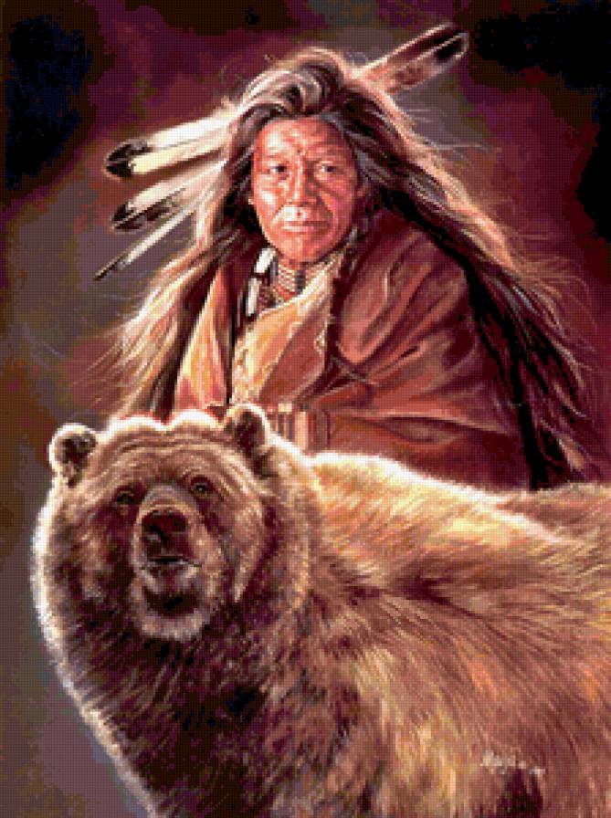 Старый индеец - индеец, медведь, мужчина - предпросмотр