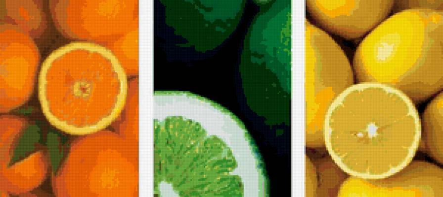 триптих фрукты - фрукты, лимон, цитрус, лайм, апельсин, триптих - предпросмотр