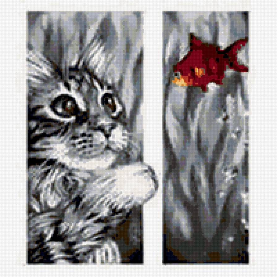 серия в черно-белом. золотая рыбка. - природа. животные. кошка - предпросмотр