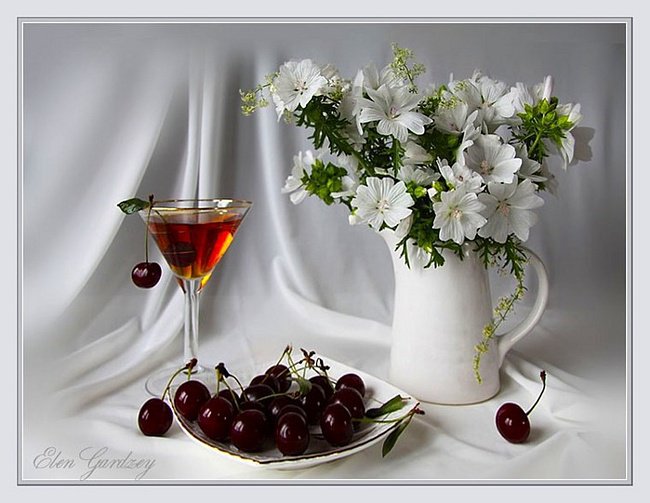 Натюрморт - цветы, натюрморт, фрукты - оригинал