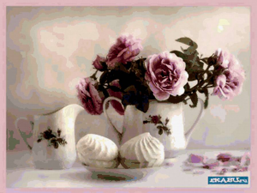 Натюрморт - натюрморт, цветы, фрукты - предпросмотр