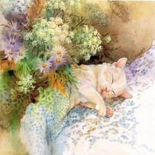 Схема вышивки «кот и цветы»