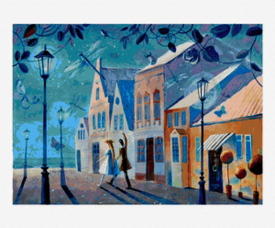 Теплый вечер - свидание, бабочки, фонари, вечер, стрекозы, сказка - предпросмотр