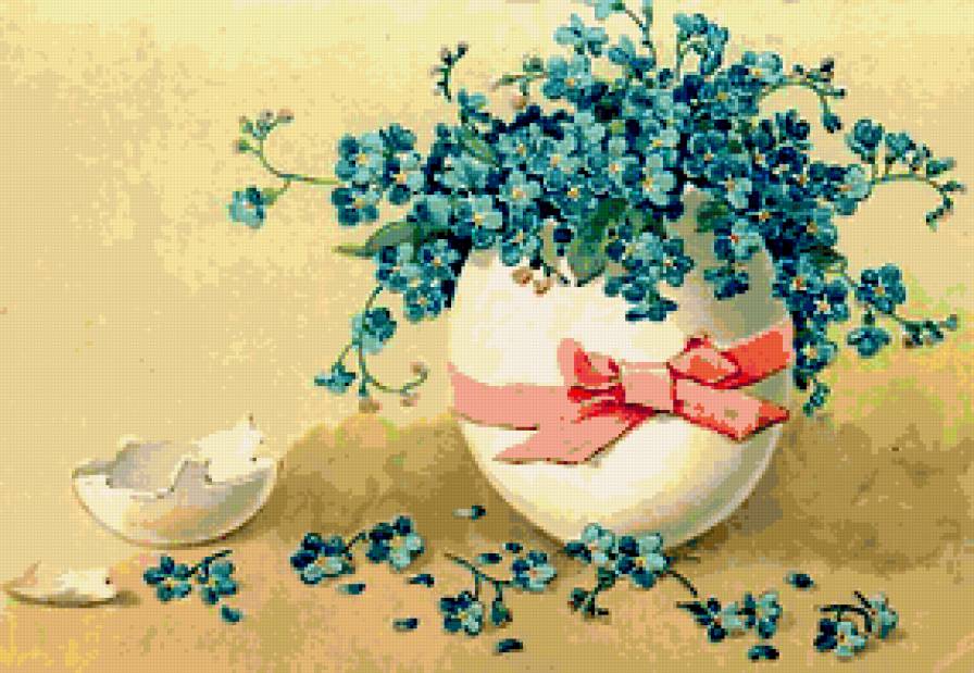 Пасхальная - цветы, яйцо, пасха, яичко, незабудки, праздник, винтаж - предпросмотр