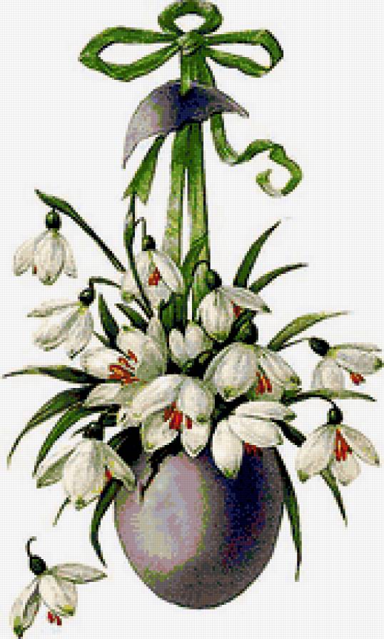 Пасхальная картина - весна, винтаж, первоцвет, подснежники, пасха, яичко, букет - предпросмотр