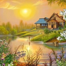 Схема вышивки «Дом у реки»